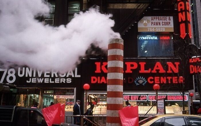 Steam vents on the sidewalks of the city's Diamond District in 1994.