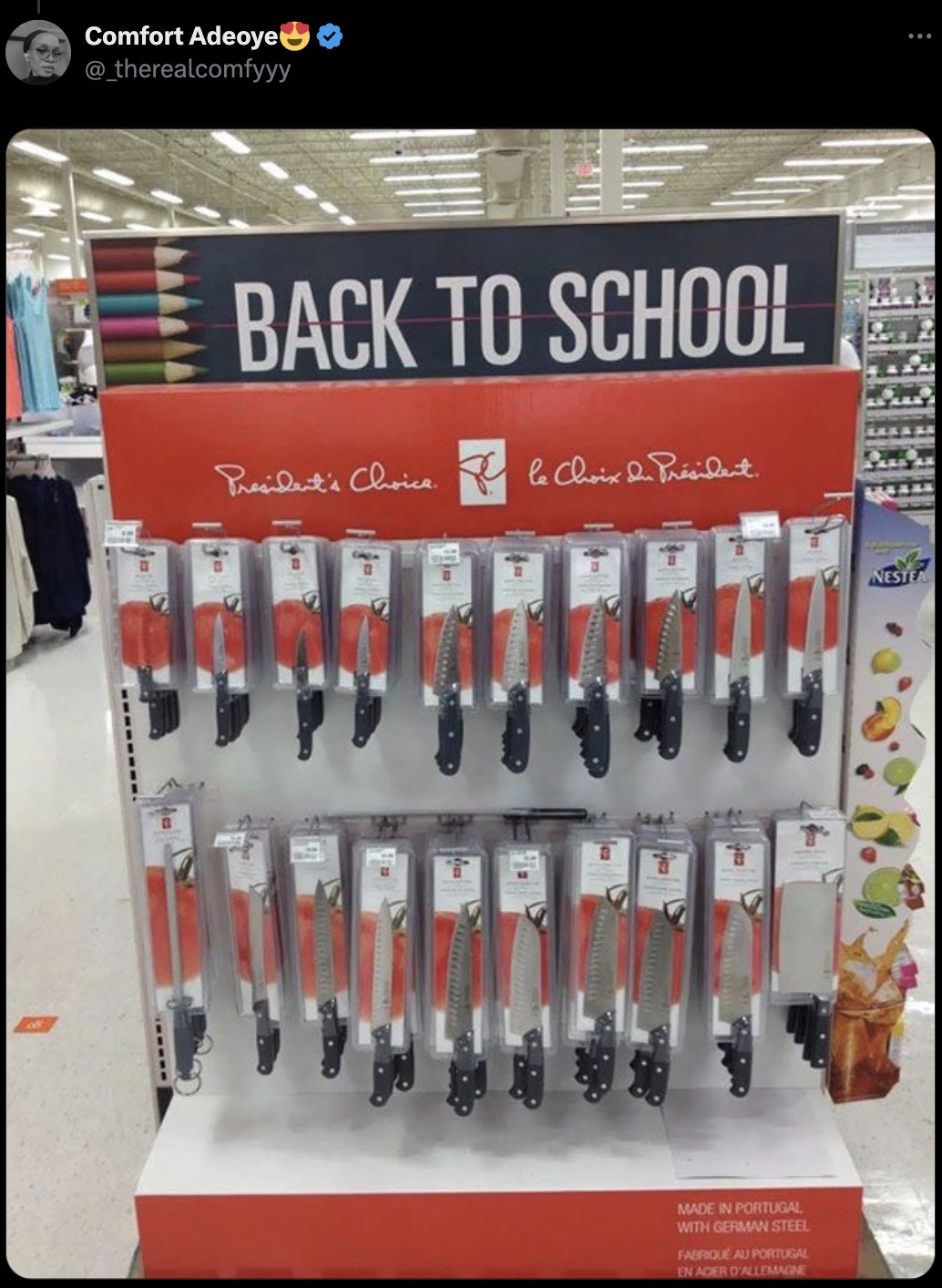 back to school with knives - Comfort Adeoye Back To School President's Choice. le Choix In Prsident. Made In Portugal With German Steel Fabrique Au Portugal En Acer D'Allemagne Neste