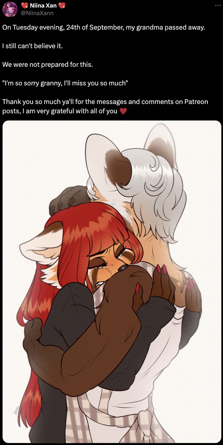 cartoon - Niina Xan On Tuesday evening, 24th of September, my grandma passed away. I still can't believe it. We were not prepared for this. "I'm so sorry granny, I'll miss you so much" Thank you so much ya'll for the messages and on Patreon posts, I am ve