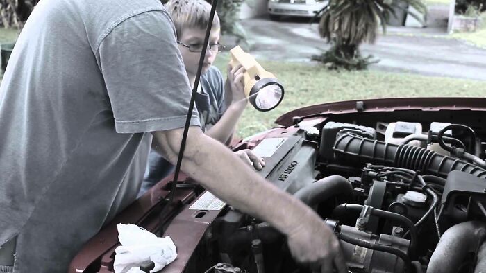 Getting yelled at by dad for not holding / shining the flashlight correctly.