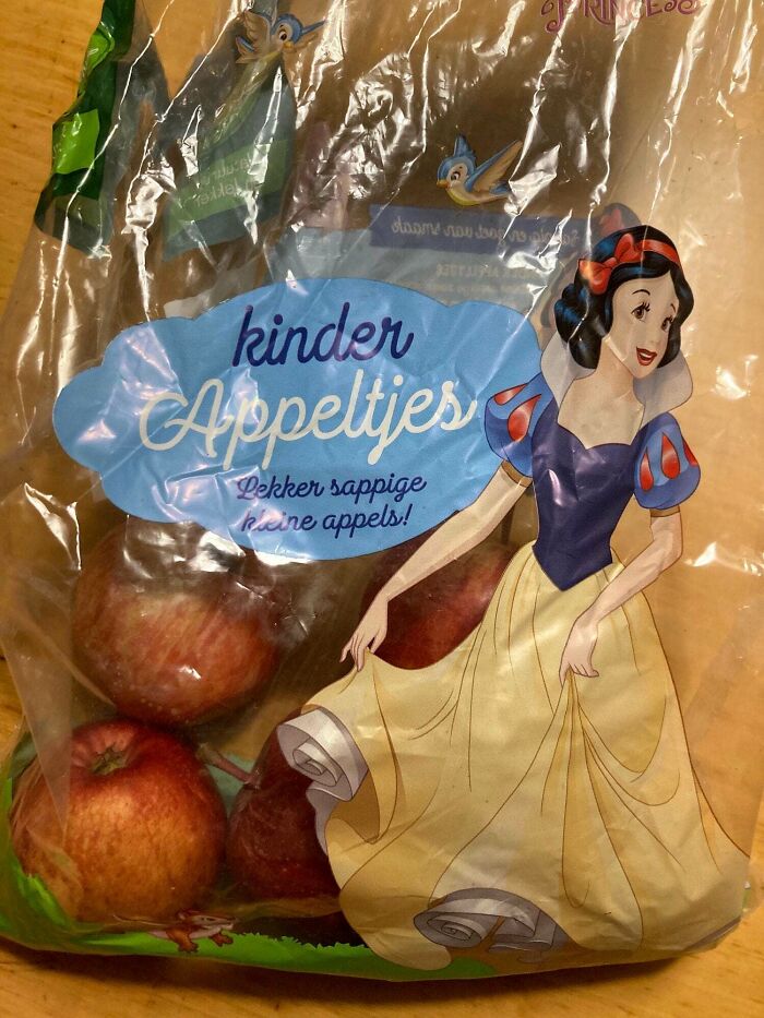 Using a character who was poisoned by apples, to sell apples?