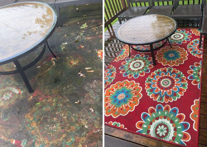 An outdoor rug given a second chance at life.