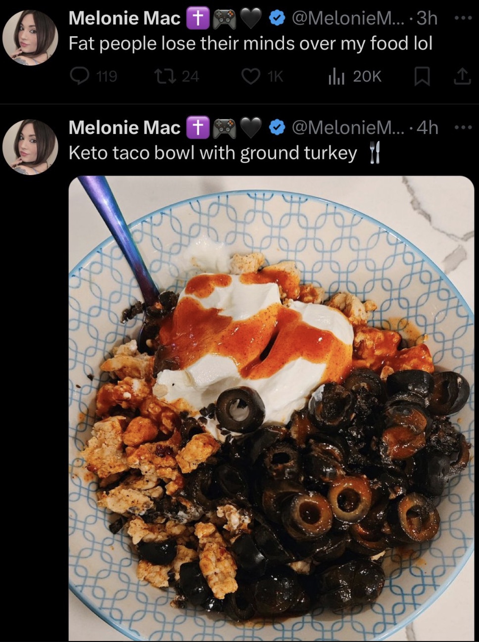 grass jelly - Melonie Mac ....3h Fat people lose their minds over my food lol 119 1724 Melonie Mac 1K Ilil 20K ....4h Keto taco bowl with ground turkey f K K K K 1