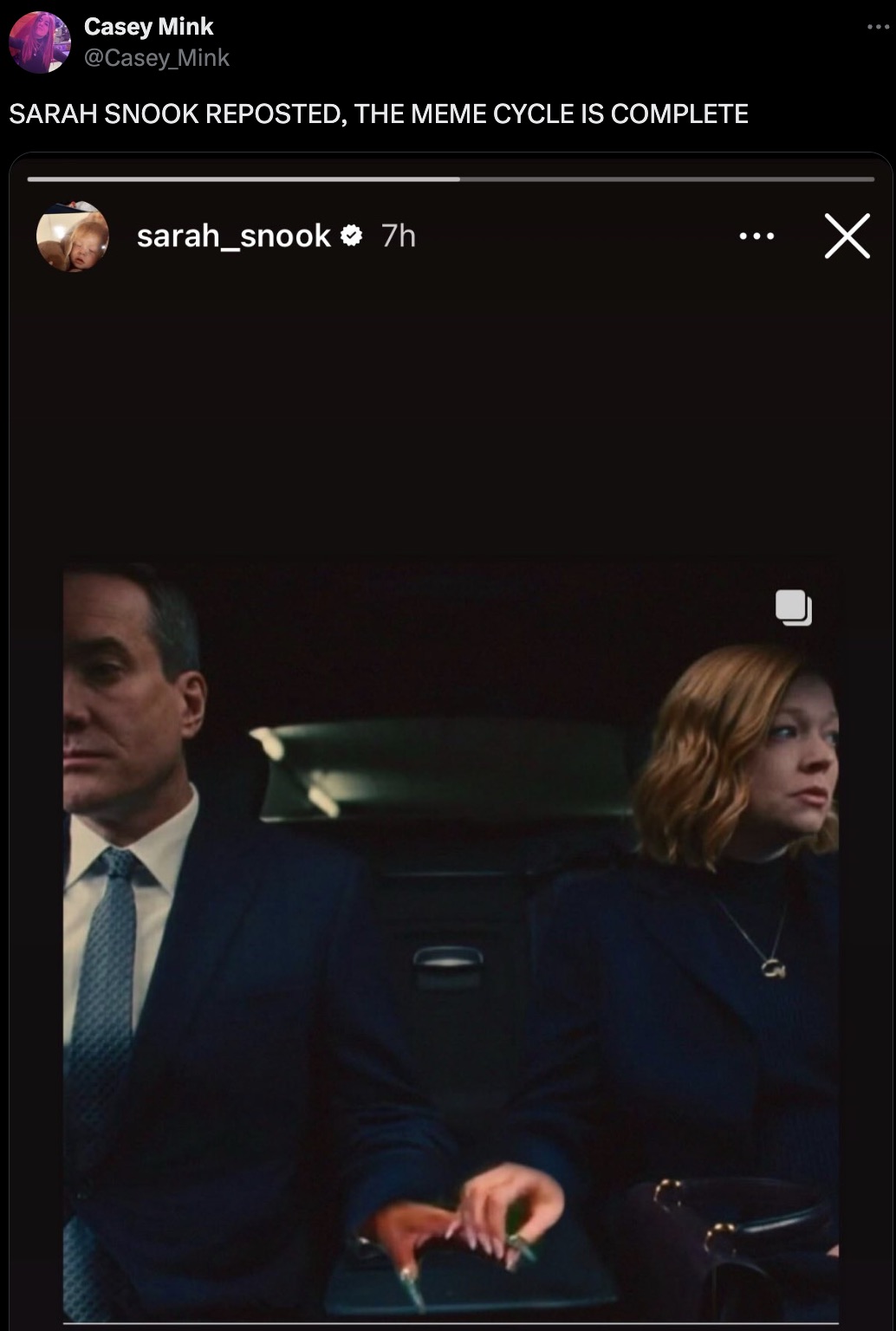 Casey Mink Sarah Snook Reposted, The Meme Cycle Is Complete sarah_snook 7h