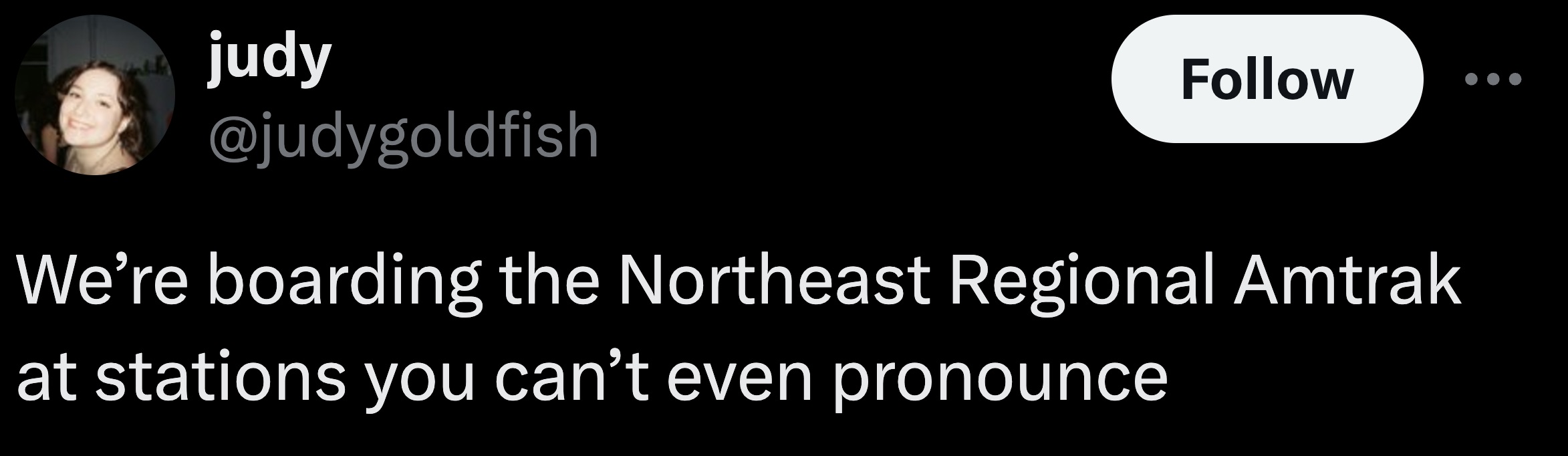 parallel - judy We're boarding the Northeast Regional Amtrak at stations you can't even pronounce