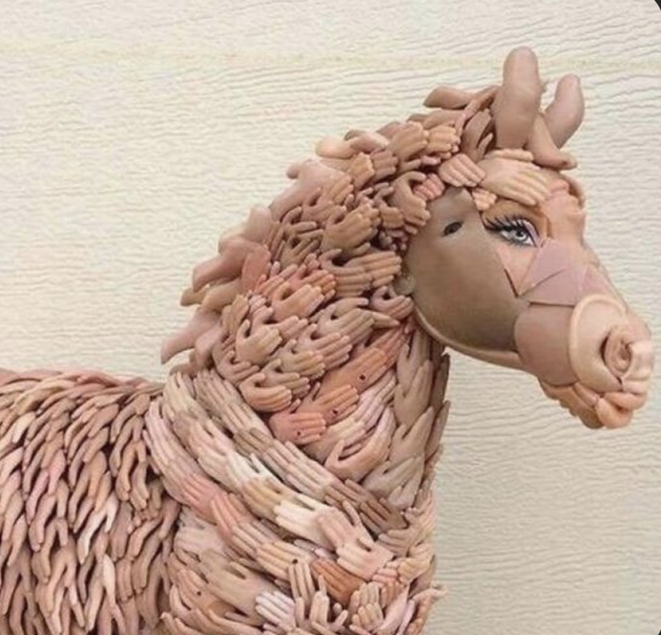 horse made out of hands