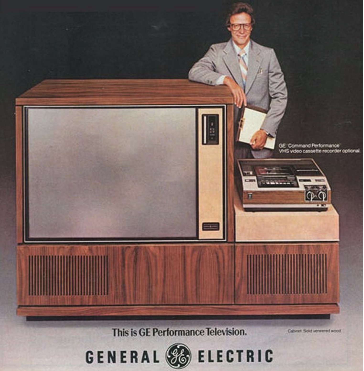 ge command performance vhs - This is Ge Performance Television. General Electric Ge Command Performance Vhs video cassette recorder optional Cabret Sold veneered wood