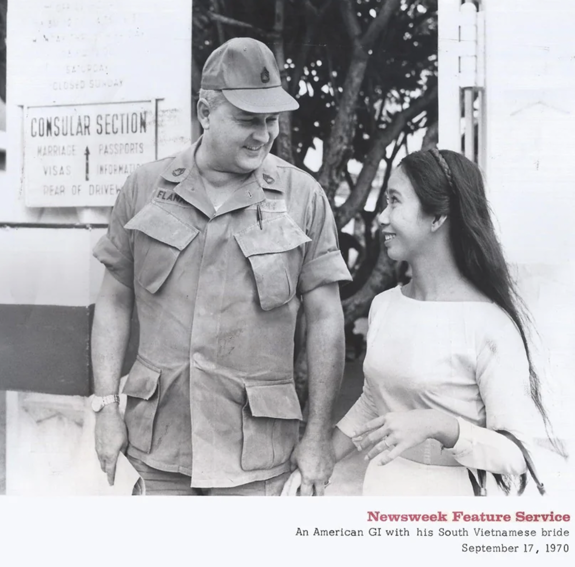 Vietnam War American soldier GI and his Vietnamese bride.