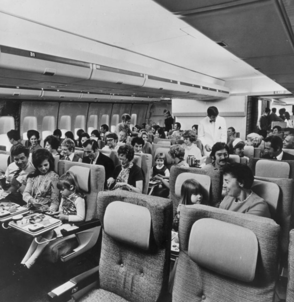 Economy class flying in 1970.