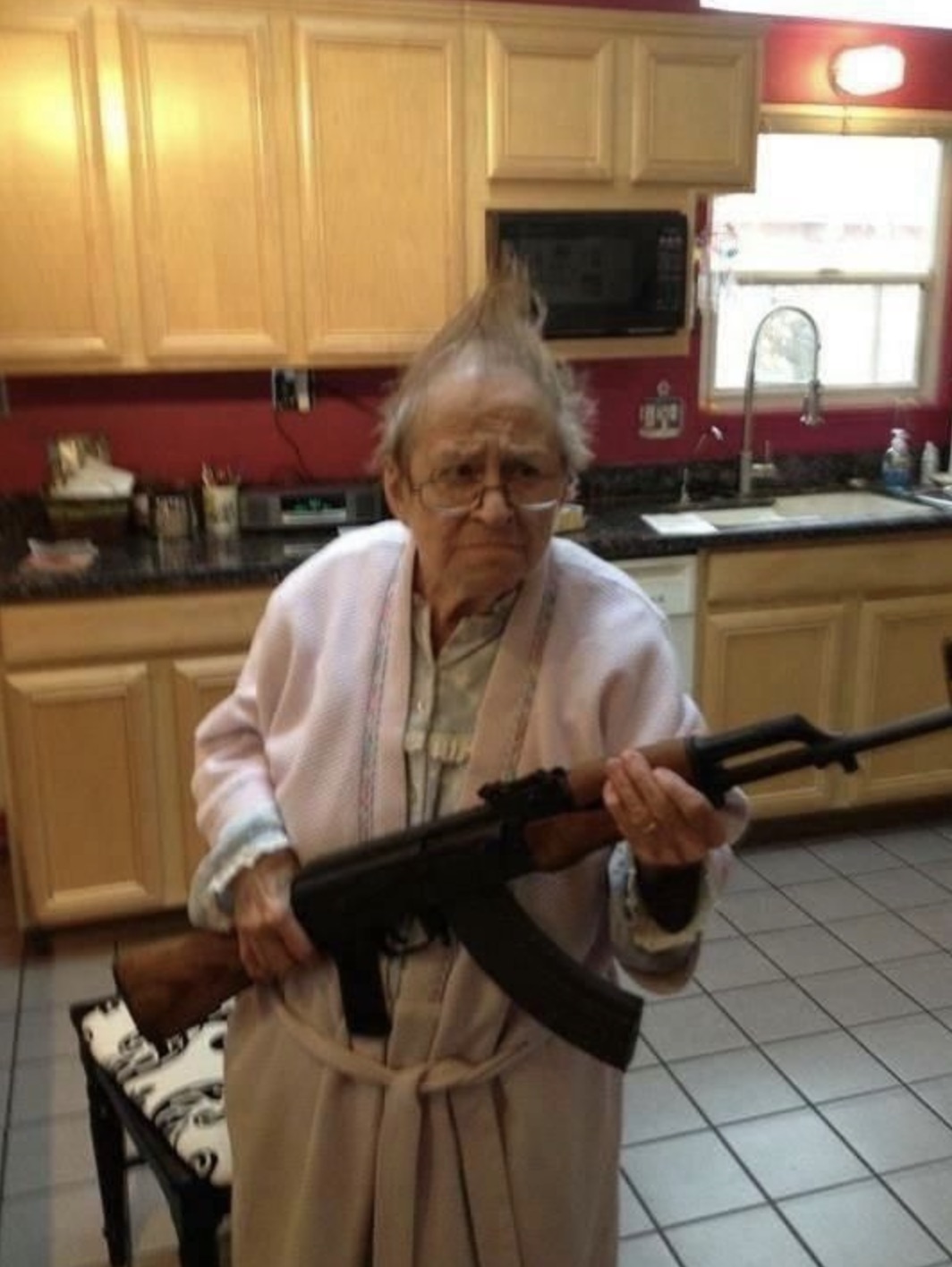 old lady with gun