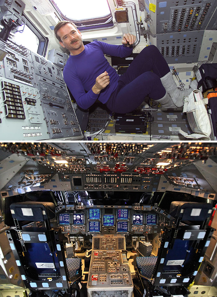 Chris Hadfield floats around the STS-74 Space Shuttle Atlantis.