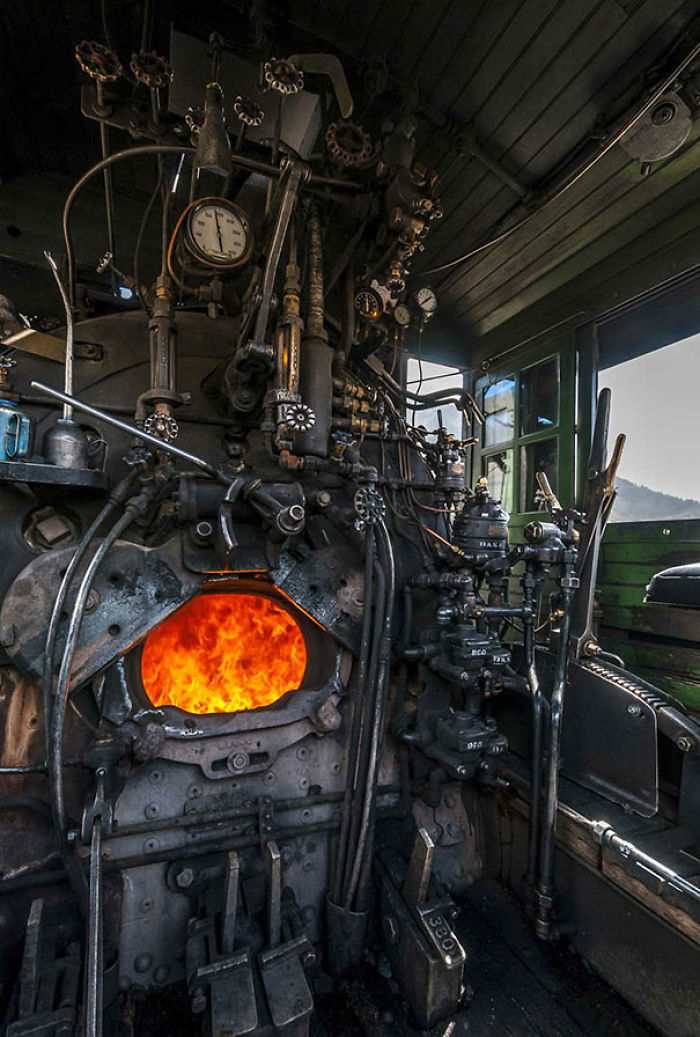 The coal-fed engine of a narrow gauge Steam Train.