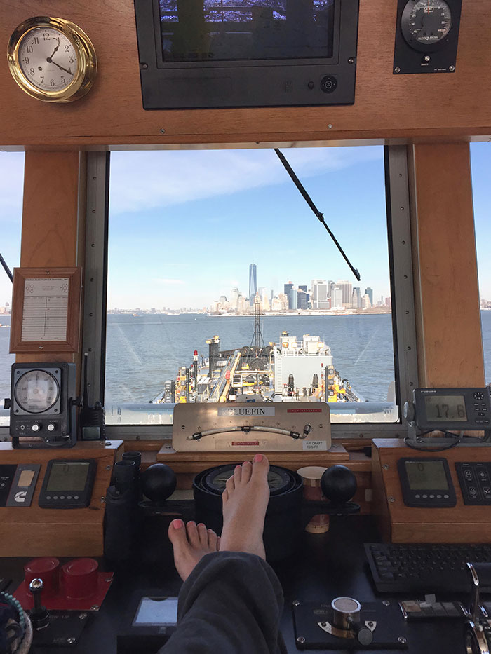 An anchored Tug and Barge in the New York Harbor