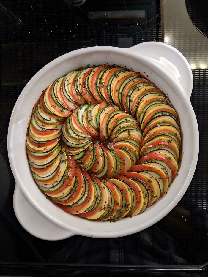 A perfectly organized Ratatouille before it was slid into the oven.