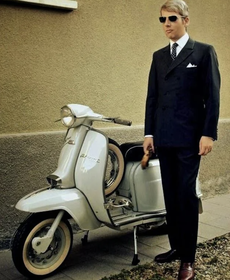 mod suit on scooter