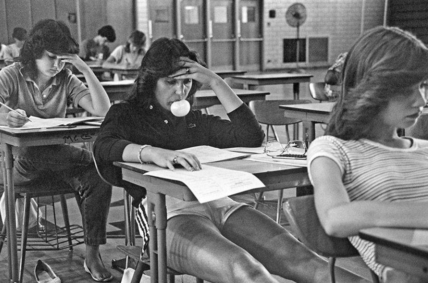 Taking a test in the 1970s.