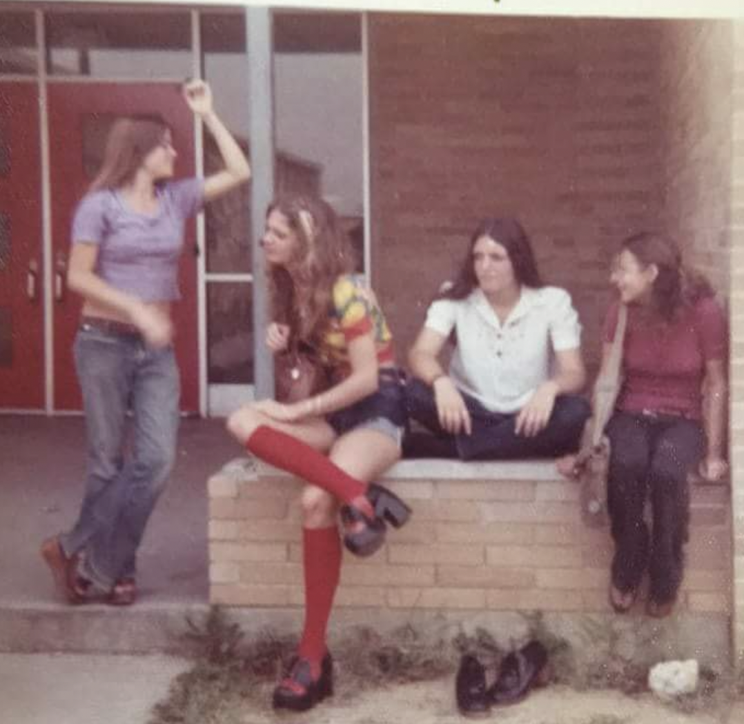 “My mom and aunt with some friends back in high school, 1970s.”