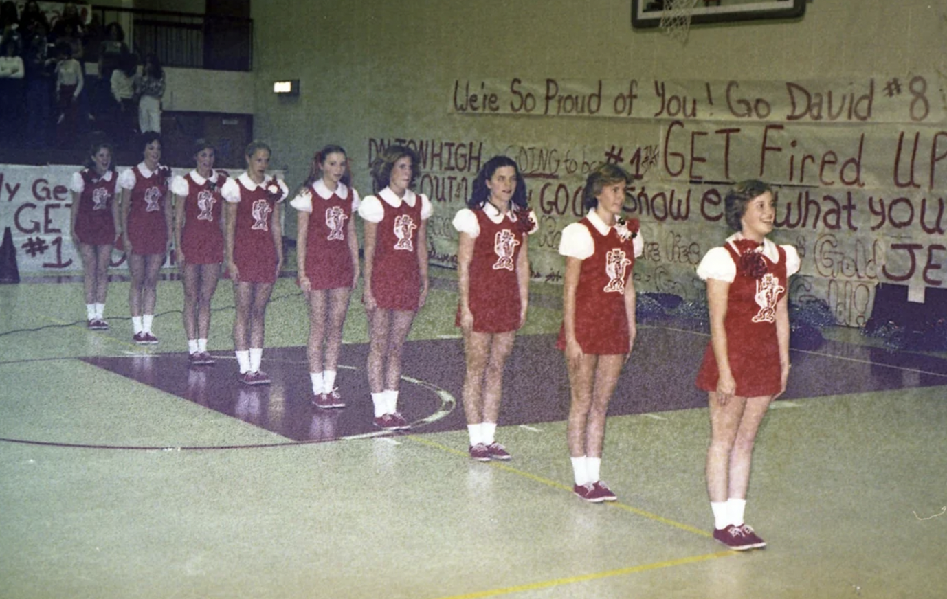 1970s Dalton High School cheerleading squad, Dalton, Georgia.