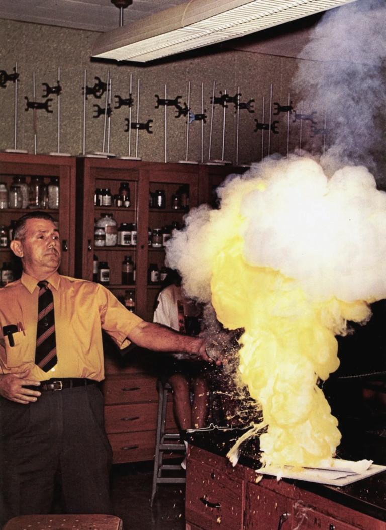 Chemistry class demonstration, Woodlawn High School, Shreveport, Louisiana around 1970.