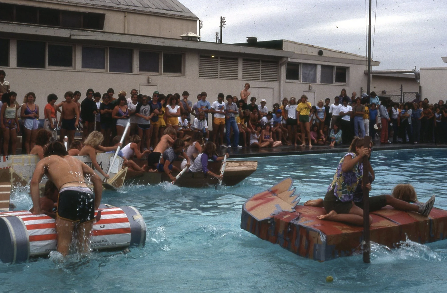 A boat race at the school swimming pool.