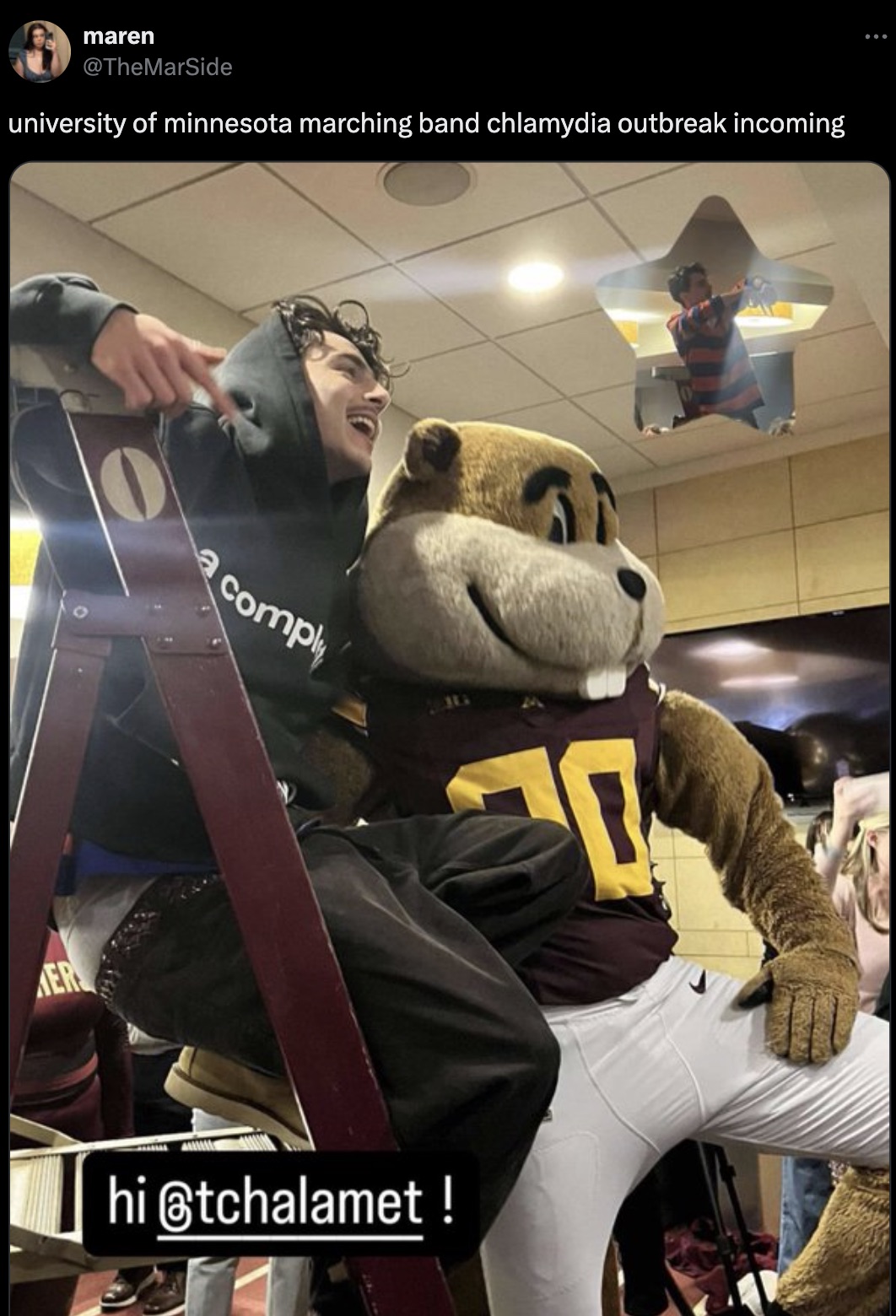 mascot - maren university of minnesota marching band chlamydia outbreak incoming Er Comply hi !