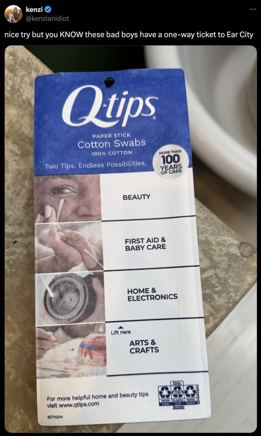 q tips box badk - kenzi nice try but you Know these bad boys have a oneway ticket to Ear City Qtips Paper Stick Cotton Swabs 100% Cotton Two Tips. Endless Possibilities. More Than 100 Years Of Care Lift Here Beauty First Aid & Baby Care Home & Electronics