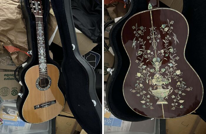 "This beautiful guitar with hand-crafted mother of pearl inlays."