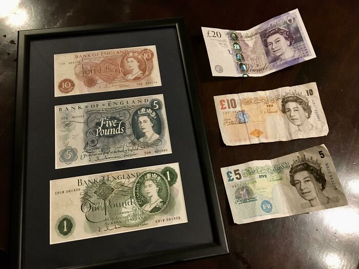 "A collection of discontinued English Bank notes from my Grandpa".