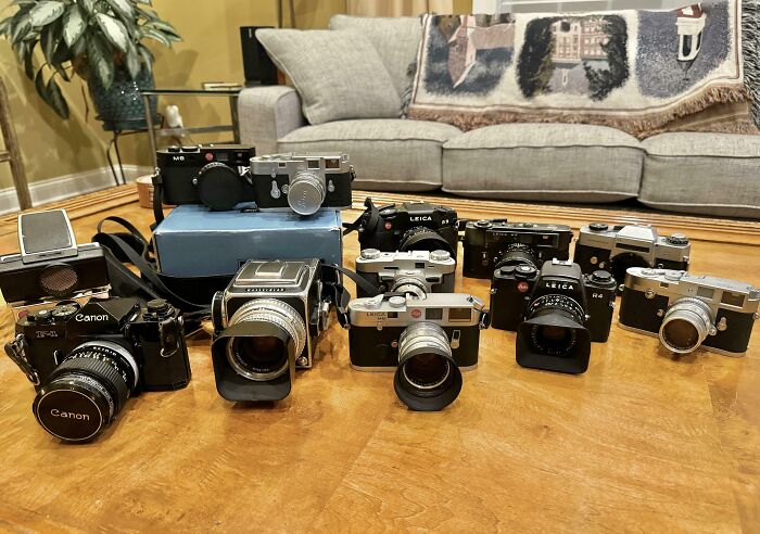 "This collection of analog cameras Cameras from my Father."