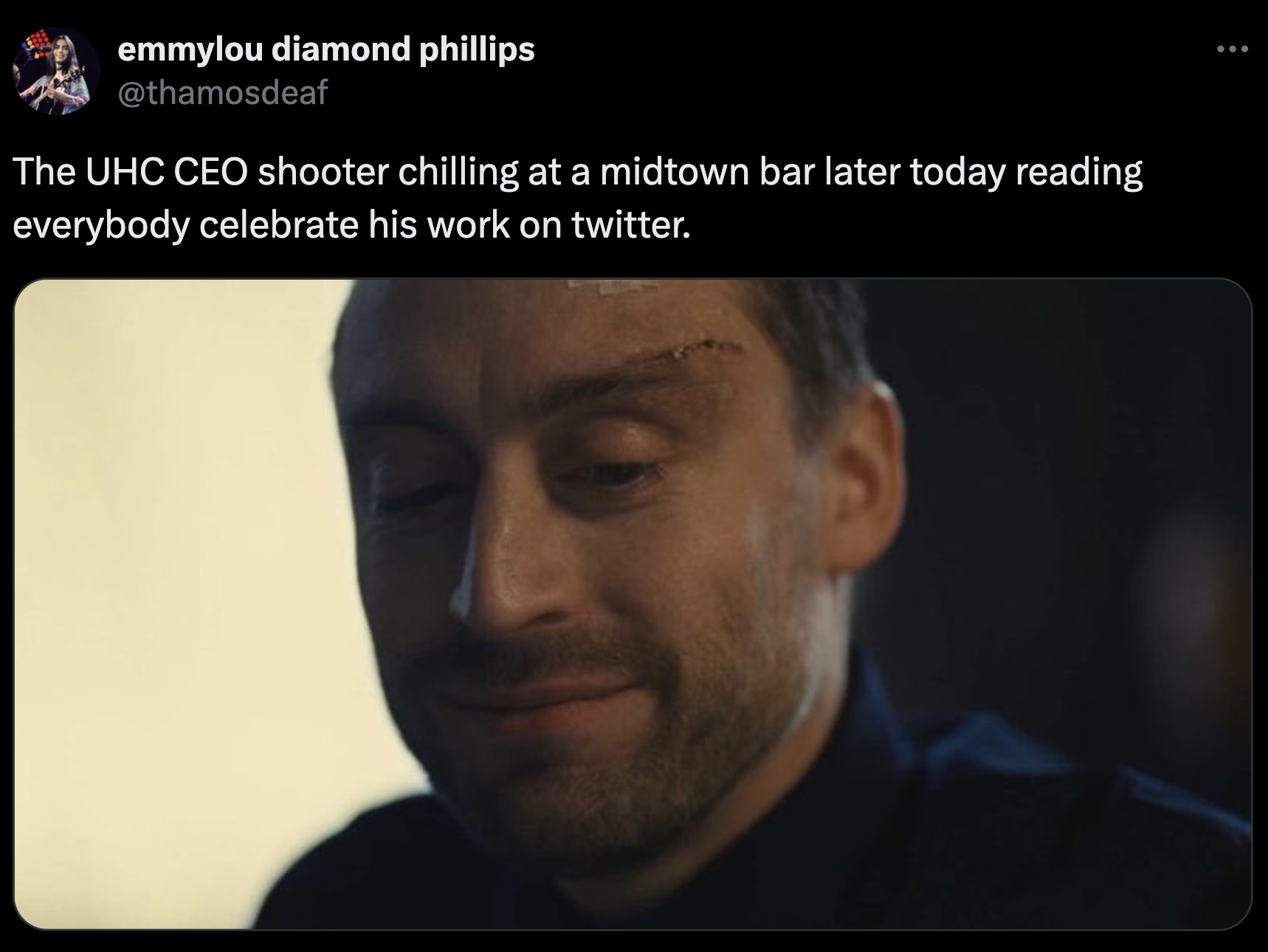 photo caption - emmylou diamond phillips The Uhc Ceo shooter chilling at a midtown bar later today reading everybody celebrate his work on twitter.