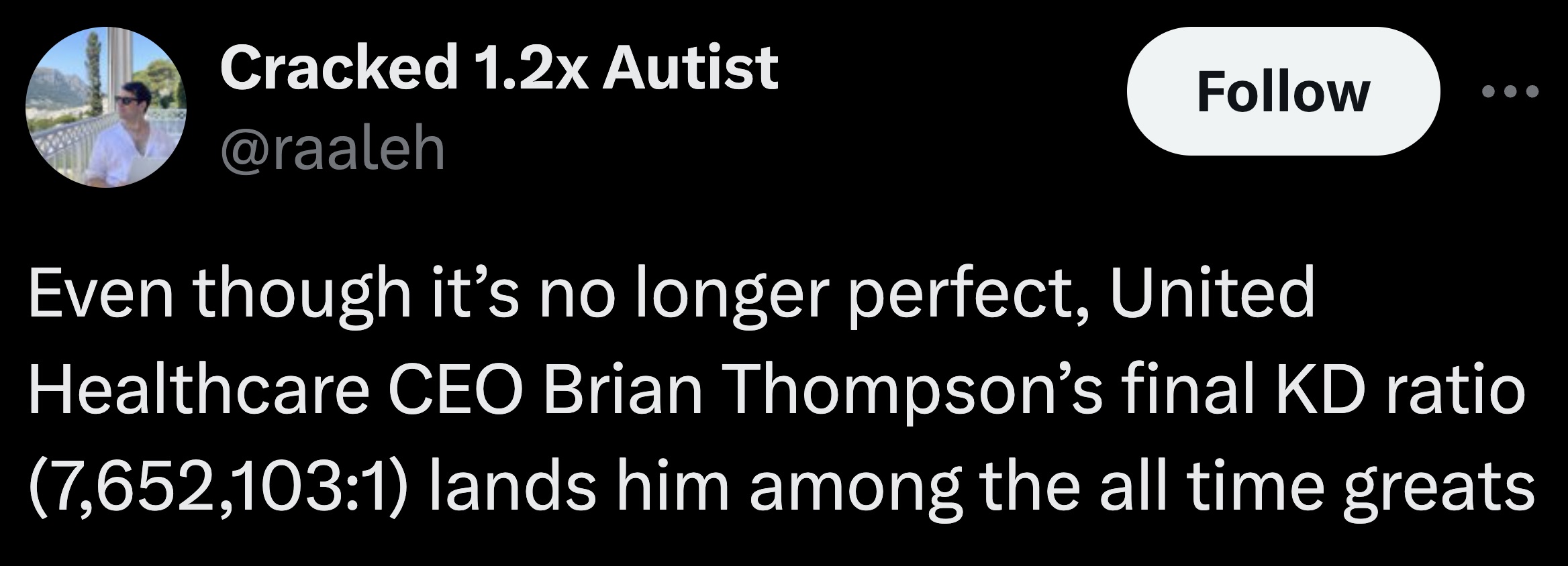 parallel - Cracked 1.2x Autist Even though it's no longer perfect, United Healthcare Ceo Brian Thompson's final Kd ratio 7,652, lands him among the all time greats