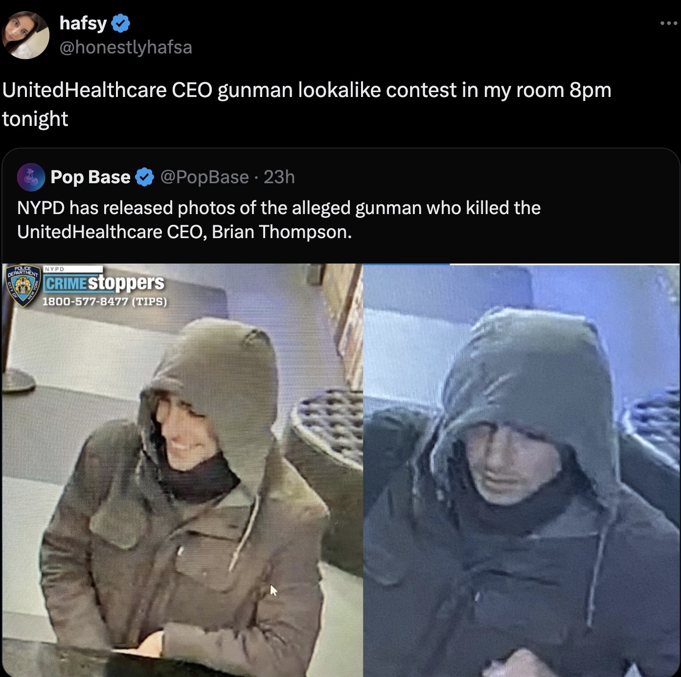 Brian Thompson - hafsy UnitedHealthcare Ceo gunman looka contest in my room 8pm tonight Pop Base 23h Nypd has released photos of the alleged gunman who killed the UnitedHealthcare Ceo, Brian Thompson. Police Department New Nypd CRIMEStoppers 18005778477 T