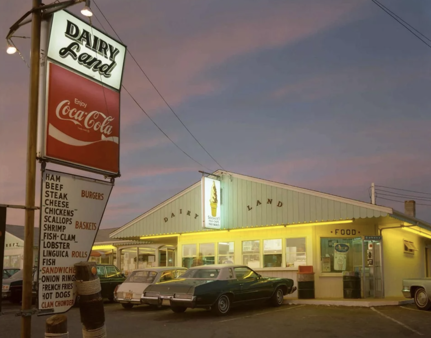 joel meyerowitz provincetown - Dairy Fand Enjoy CocaCola Ham Beef Steak Burgers Land Cheese Chickens Shrimp Scallops Baskets FishClam Lobster Linguica Rolls Fish Sandwich Onion Ring French Fries Hot Dogs Clan Chowder Food