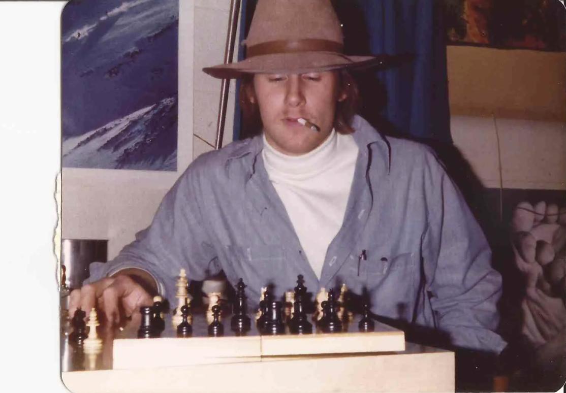 Playing chess in college, 1970's.