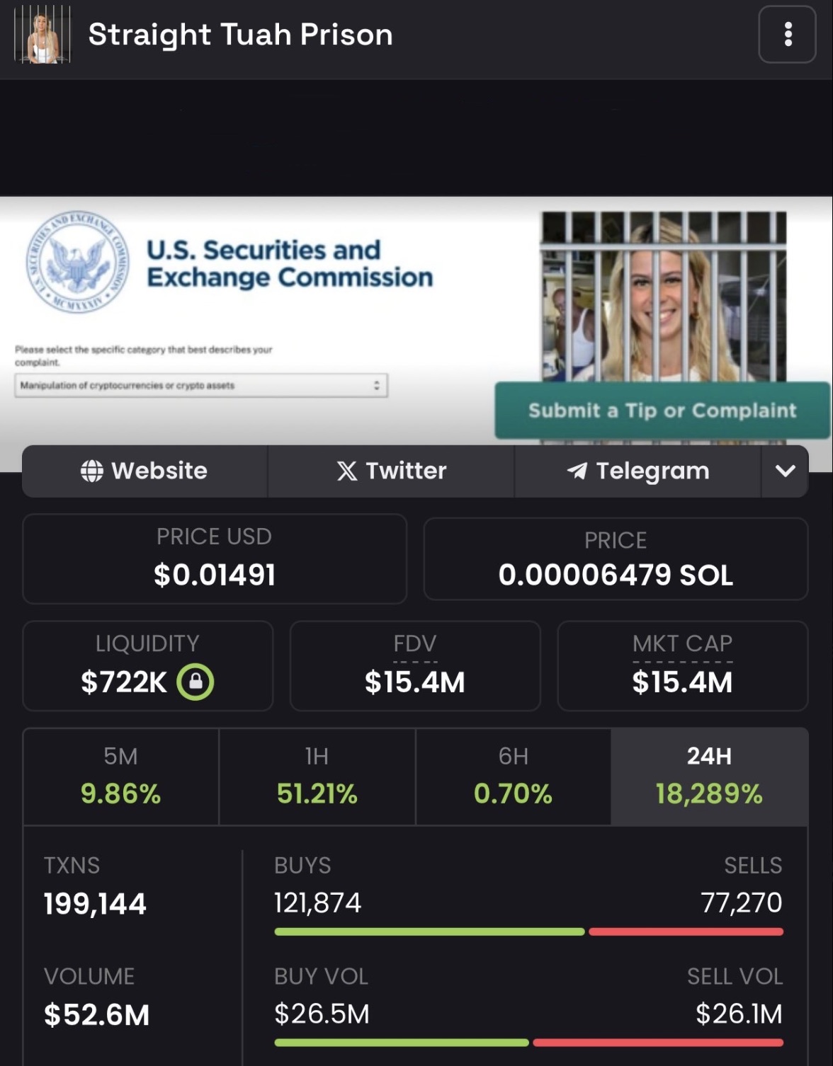 straight tuah prison - Cerities And Straight Tuah Prison U.S. Securities and Exchange Commission Please select the specific category that best describes your complaint Manipulation of cryptocurrencies or crypto assets Website Price Usd $0.01491 Liquidity 