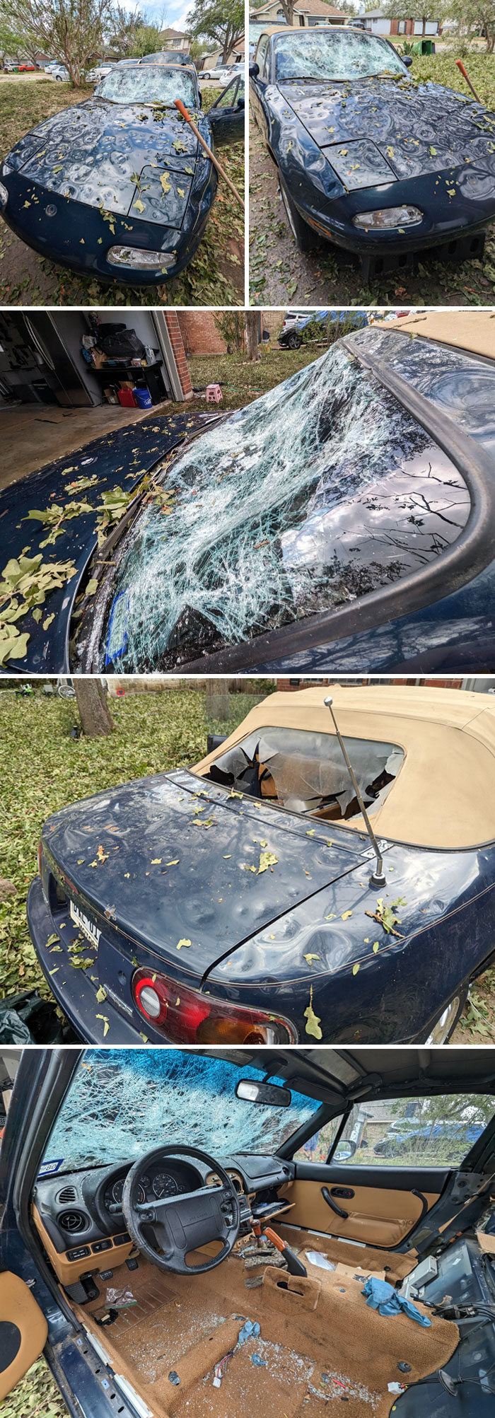 This guy's poor car got absolutely destroyed by hail.