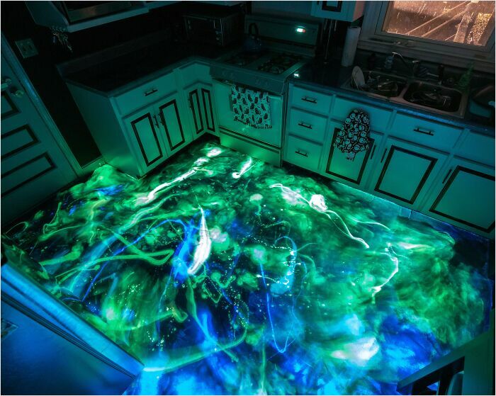 Glow in the dark resin looks pretty cool as a kitchen floor.