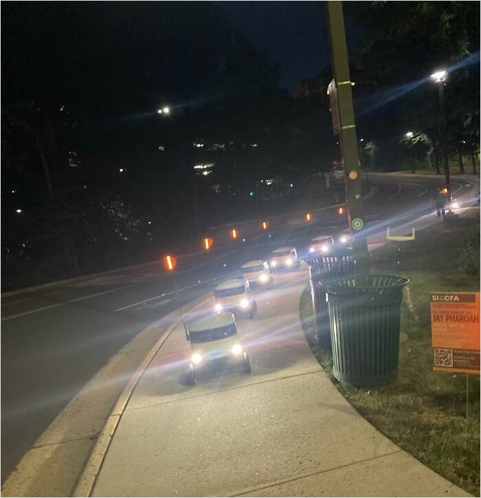 These tiny campus bots looks like a scene out of an off-road racing game.