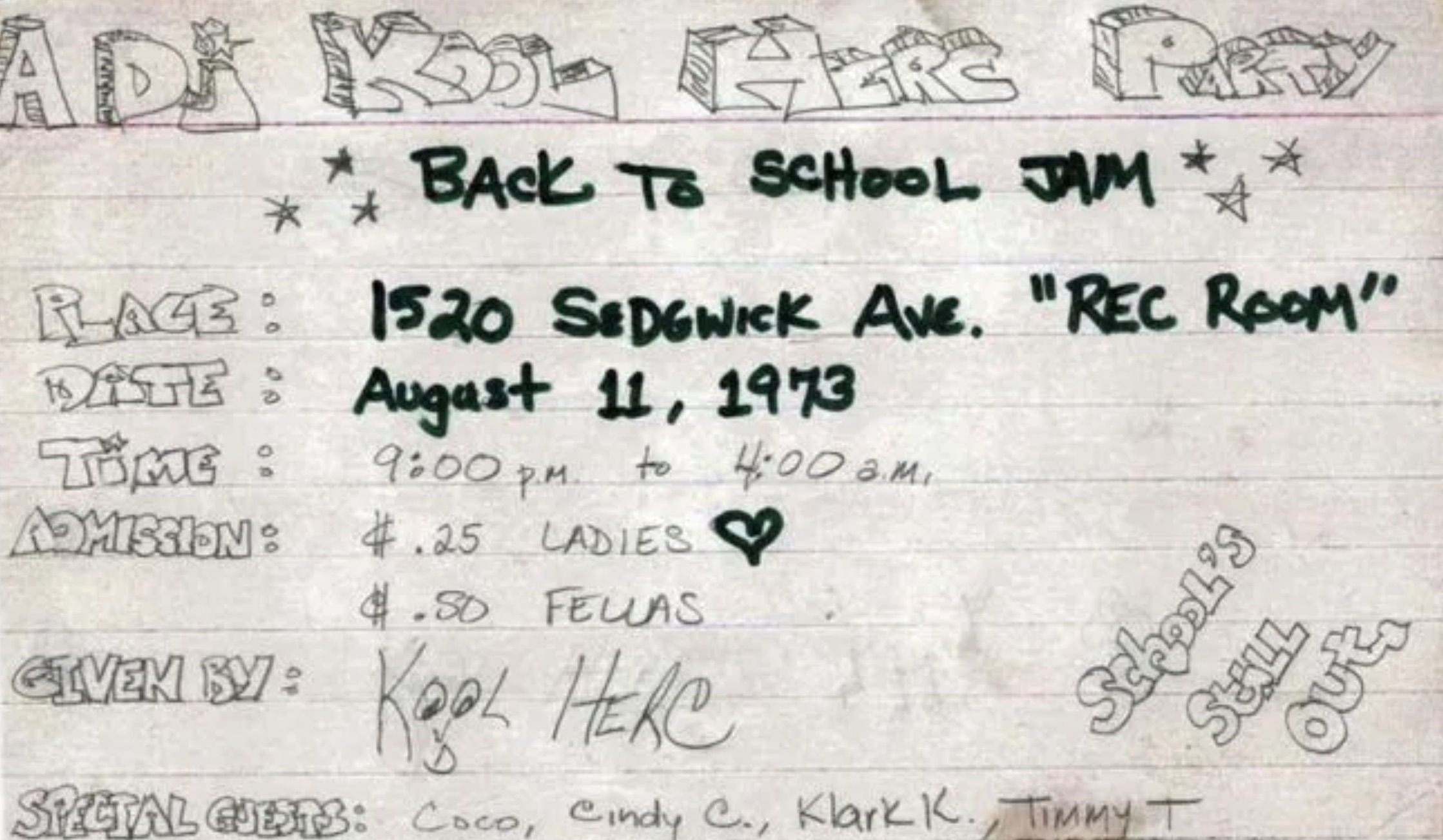 DIY poster for a Back to School Jam with DJ Kool Herc
