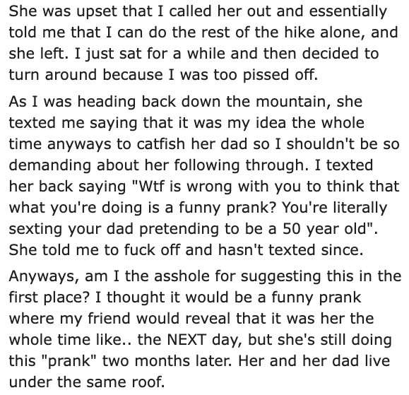 Daughter Doesn't Realize That Catfishing Her Dad Is Incredibly Gross: 'Am I wrong for this?' 