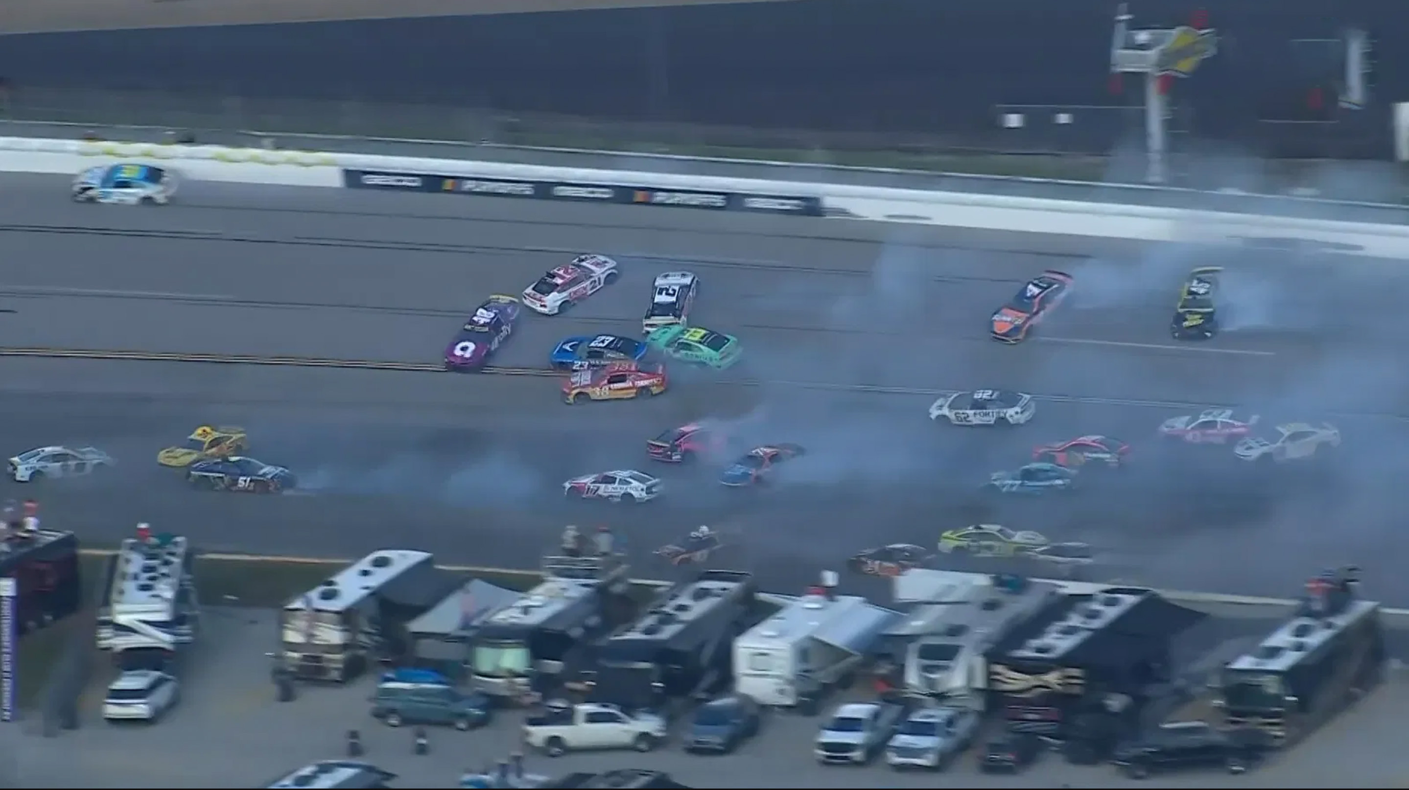 28 car pile up at the NASCAR Cup Series race at Talladega 