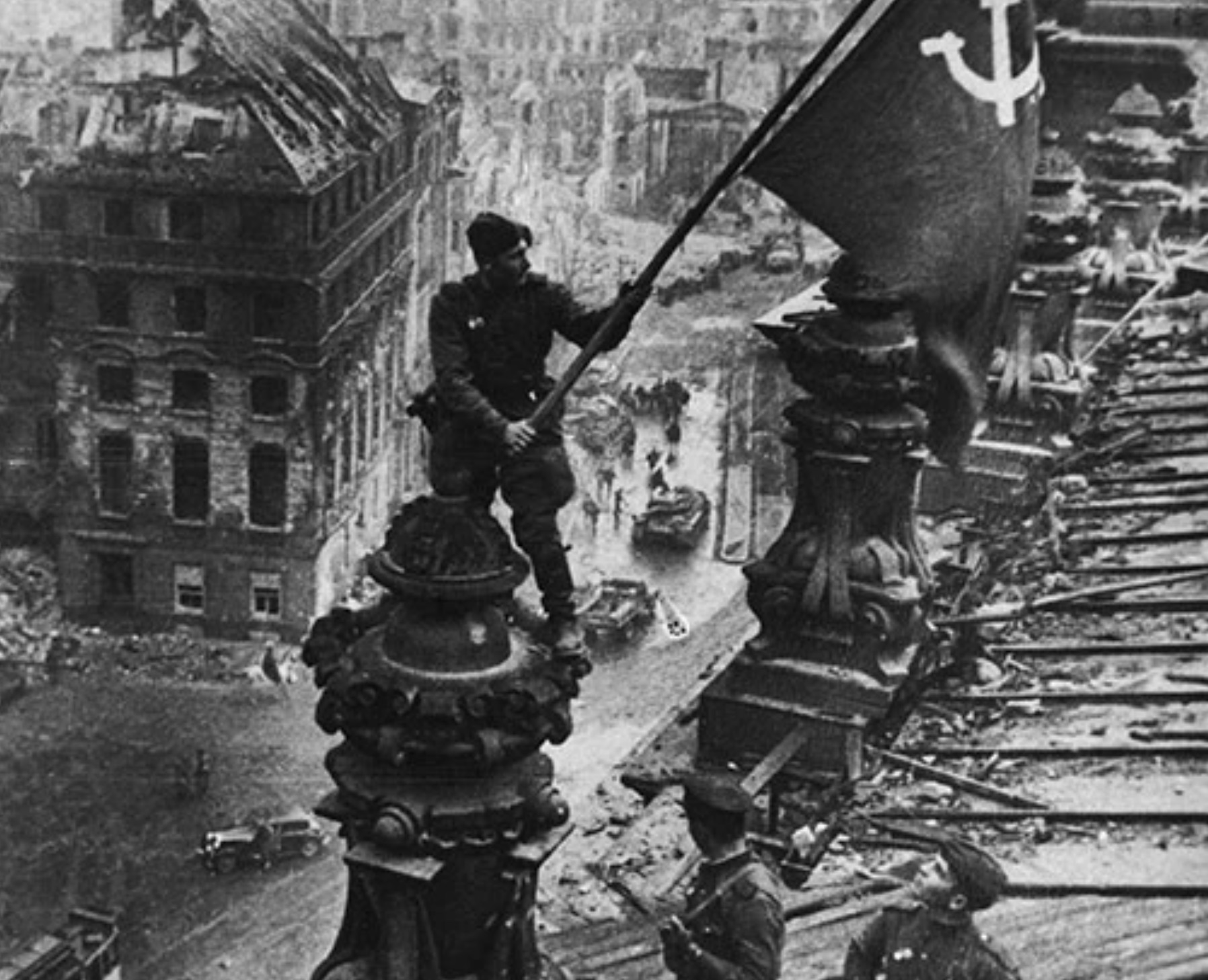 Raising the Soviet flag over Berlin.