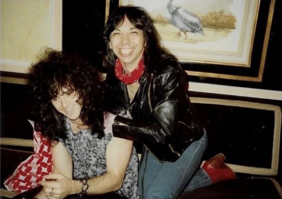 Eric Carr and Vinnie Vincent having fun on the "Lick it Up tour" - 1983-84