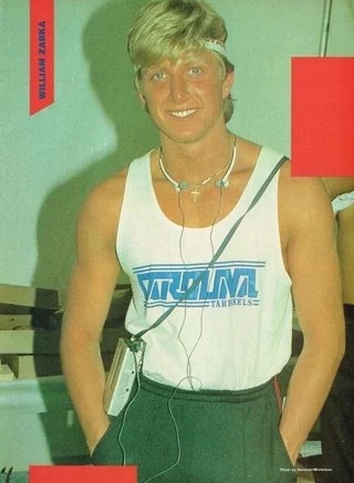 William Zabka from “The Karate Kid” listening to music on his walkman.