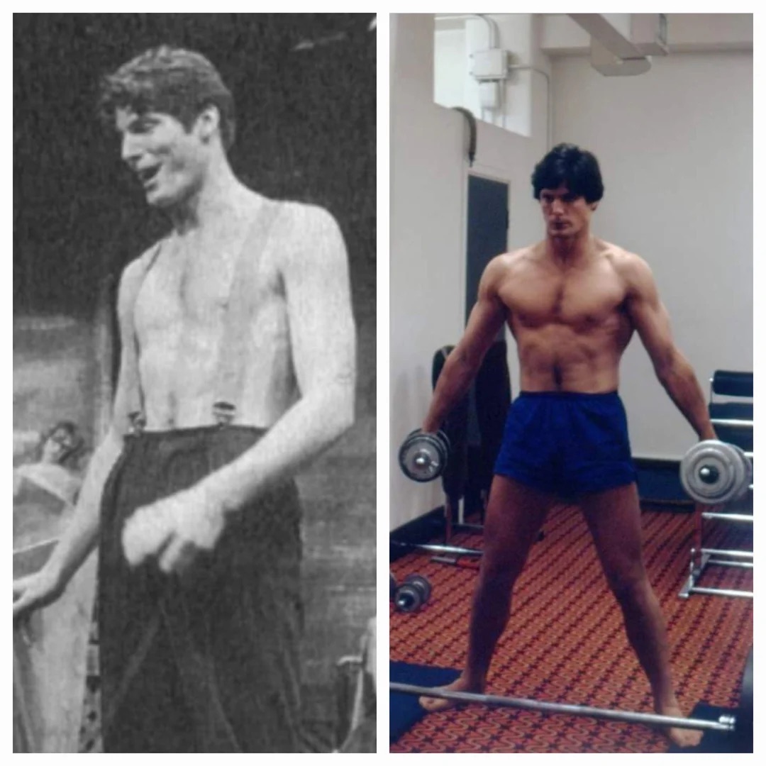 Christopher Reeves before and after beefing up for his role as Superman - 1978