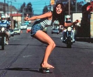 Tanya Roberts skateboarding in Huntington Beach - 1978