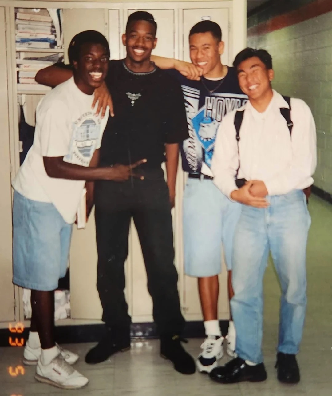 Friends pose by the lockers - May, 1993.