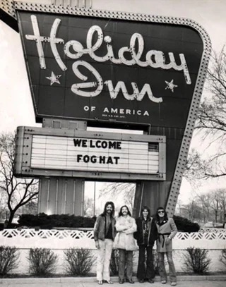 By a Holiday Inn sign advertising their show - Chicago, 1972