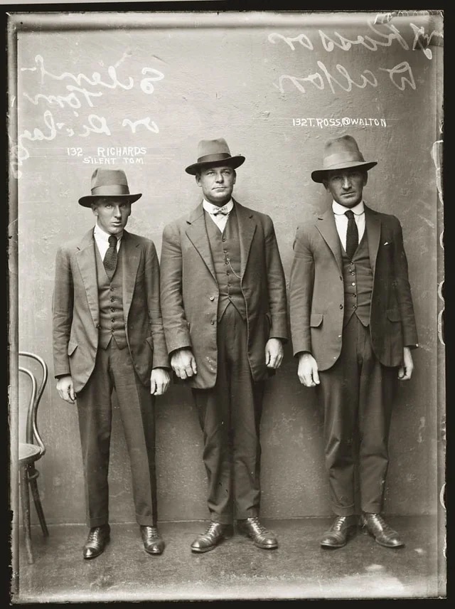 Vintage gangster mugshots from the 1920s.