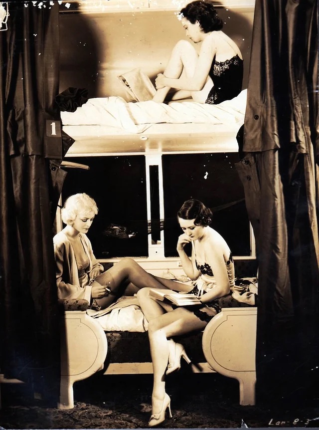 Showgirls on a night train in 1930.
